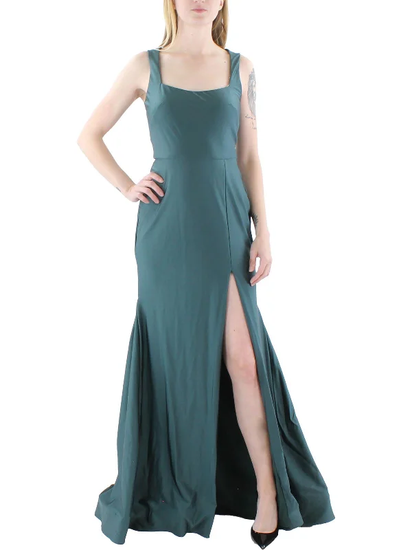 Womens Satin Mermaid Evening Dress Boat Neckline Classic