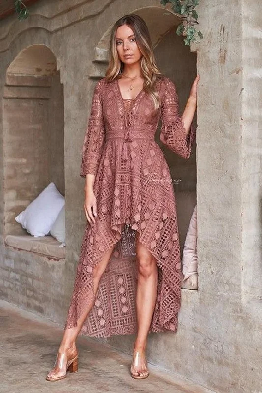 Boho High Low Dress - Mauve (Final Sale) Tunics Vintage classic