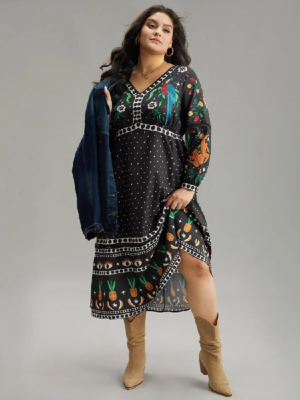 Bandana Print Lantern Sleeve Ruffle Hem Dress Tunics Gym athletic
