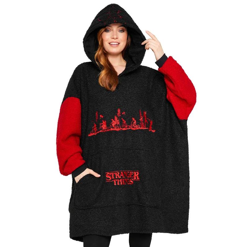 Stranger Things Blanket Hoodie for Men & Women - Black/Red Hoodie with Relaxed Fit Easy Casual Stranger Things Blanket Hoodie for Men & Women - Black/Red Hoodie with Relaxed Fit Easy Casual