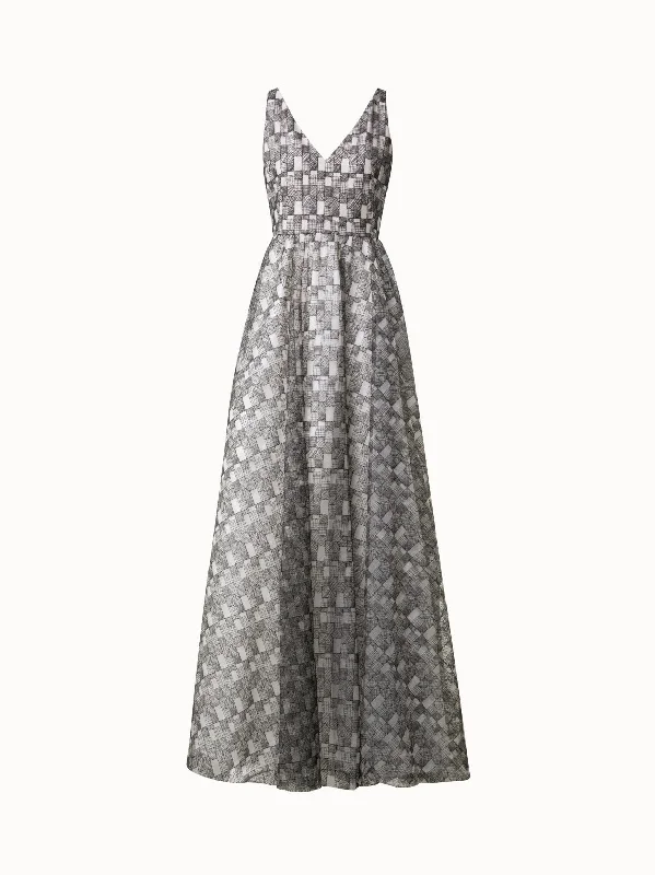 Long Evening Dress with Lizzy Grid Embroidery Tunics Lace romantic