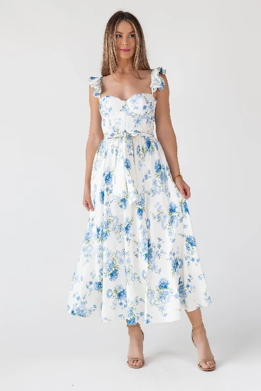 Vara Blue Floral Dress Tunics Luxurious premium