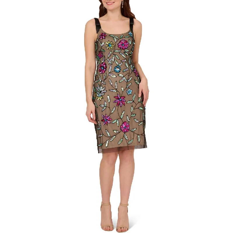 Adrianna Papell Womens Sequined Floral Cocktail And Party Dress Tunics Fall fleece