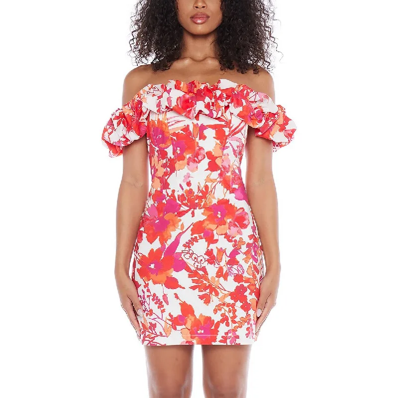 B. Darlin Womens Juniors Off-The-Shoulder Printed Cocktail And Party Dress Tunics Versatile functional B. Darlin Womens Juniors Off-The-Shoulder Printed Cocktail And Party Dress Tunics Versatile functional