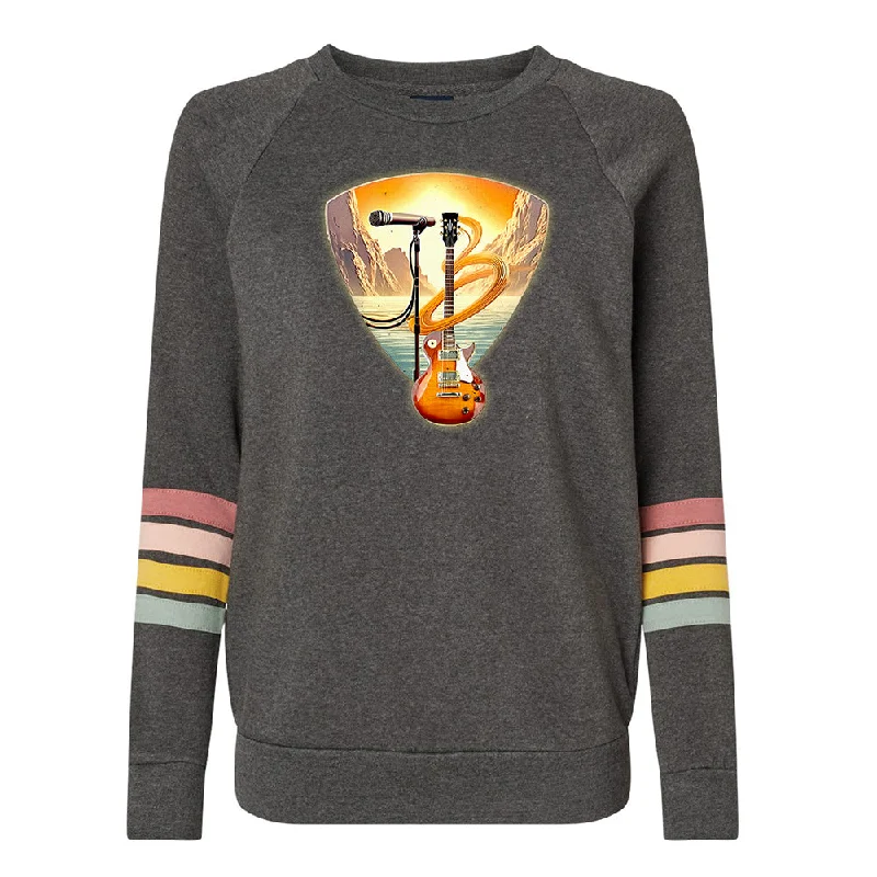 Blues Odyssey Stripped Sleeves Crewneck Sweatshirt (Women) Hoodie with Illustration Artistic Creative Blues Odyssey Stripped Sleeves Crewneck Sweatshirt (Women) Hoodie with Illustration Artistic Creative