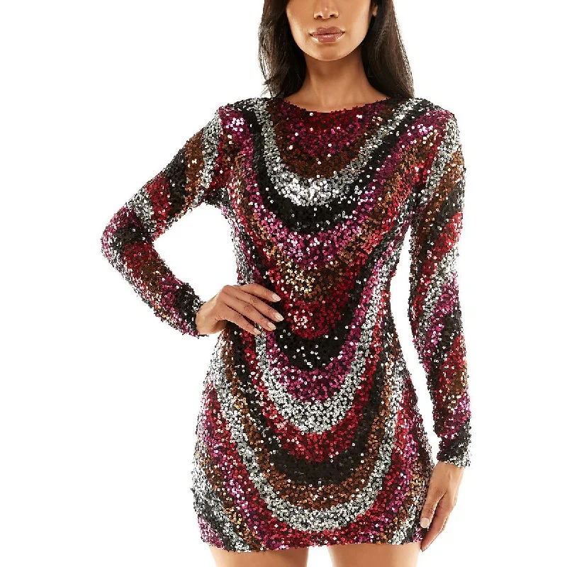B. Darlin Womens Juniors Striped Sequined Cocktail and Party Dress Lace Sexy Club