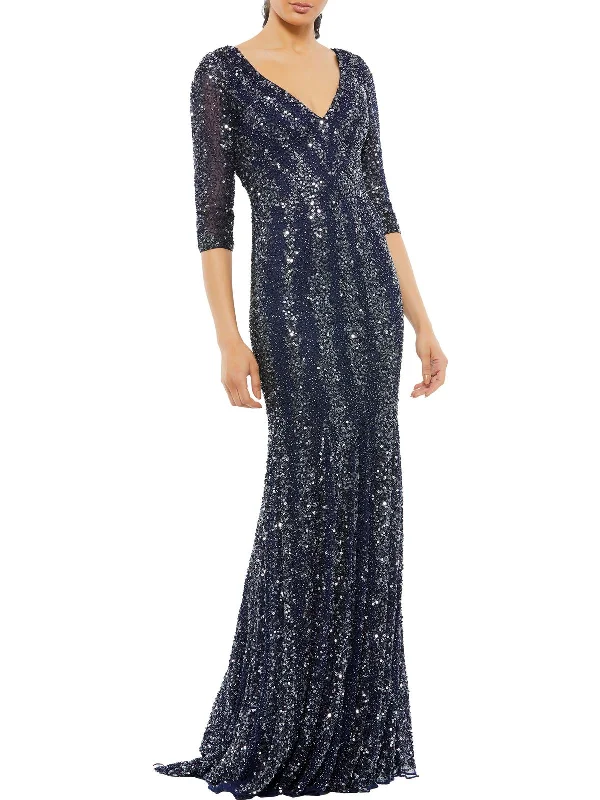 Womens Sequined Maxi Evening Dress Tunics Formal black