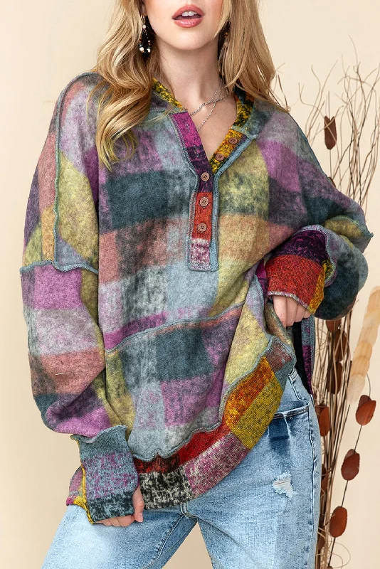 Multicolor Checkered Hoodie Hoodie with Oversized Fit Loose Comfortable