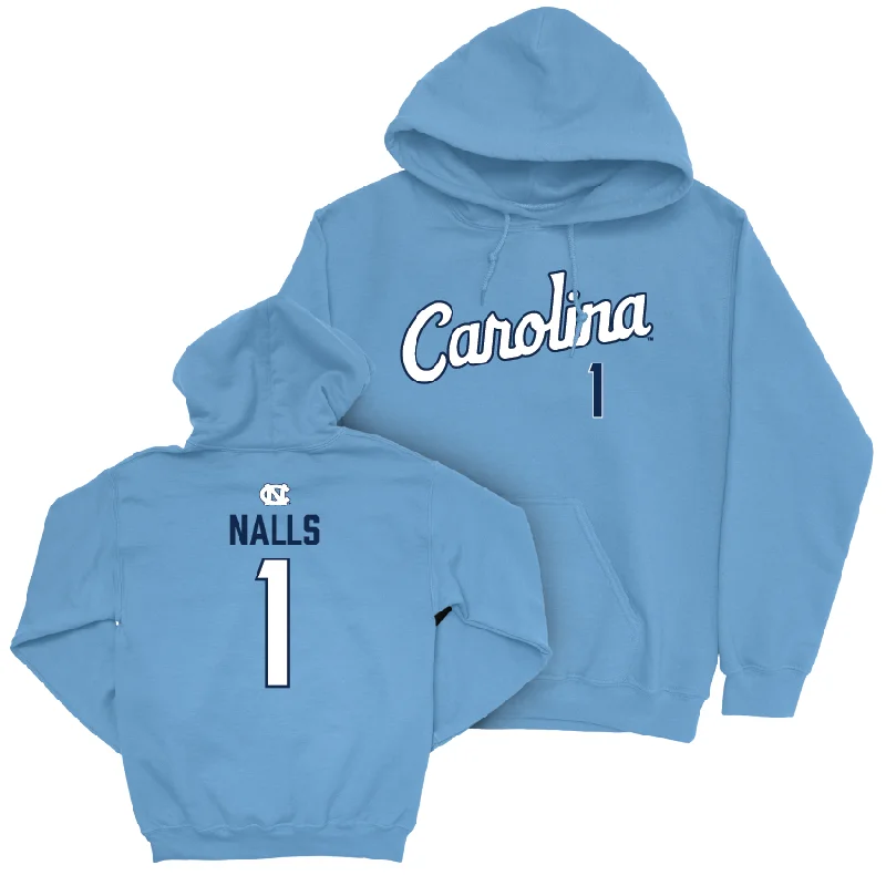 UNC Women's Lacrosse Carolina Blue Script Hoodie - Emily Nalls Hoodie with Raw Hem Edgy Unfinished UNC Women's Lacrosse Carolina Blue Script Hoodie - Emily Nalls Hoodie with Raw Hem Edgy Unfinished