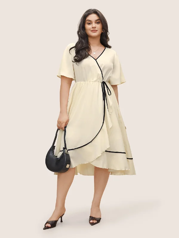Anti-Wrinkle Wrap Tiered Ruffles Contrast Ties Dress Tunics Occasion special
