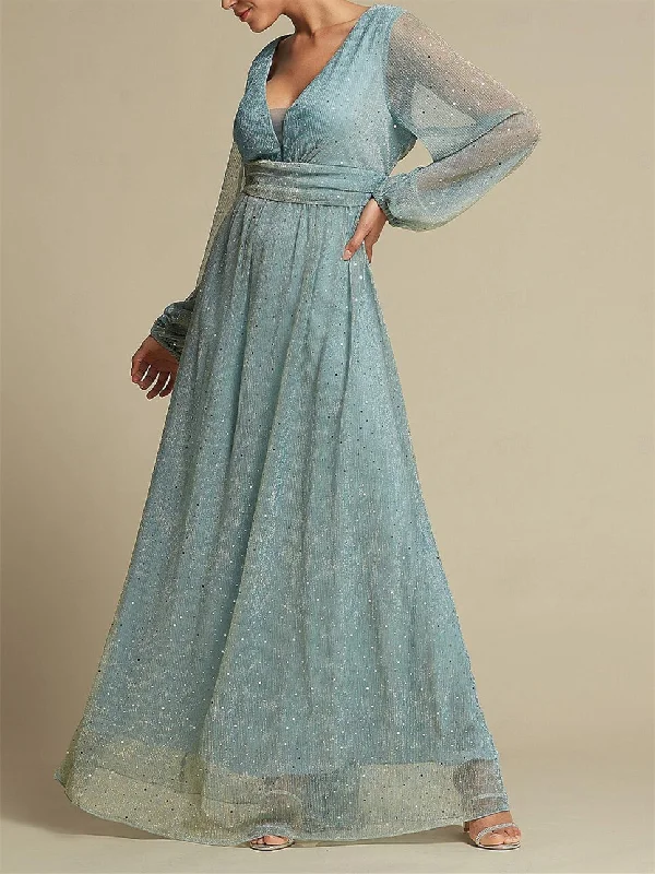 A-Line/Princess V Neck Floor-Length Long Sleeves Party Dresses Wedding Guest Dress Tunics Exclusive limited A-Line/Princess V Neck Floor-Length Long Sleeves Party Dresses Wedding Guest Dress Tunics Exclusive limited
