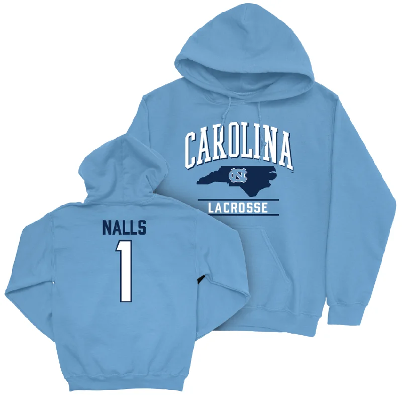 UNC Women's Lacrosse Carolina Blue Arch Hoodie - Emily Nalls Hoodie with Frayed Bohemian Relaxed UNC Women's Lacrosse Carolina Blue Arch Hoodie - Emily Nalls Hoodie with Frayed Bohemian Relaxed