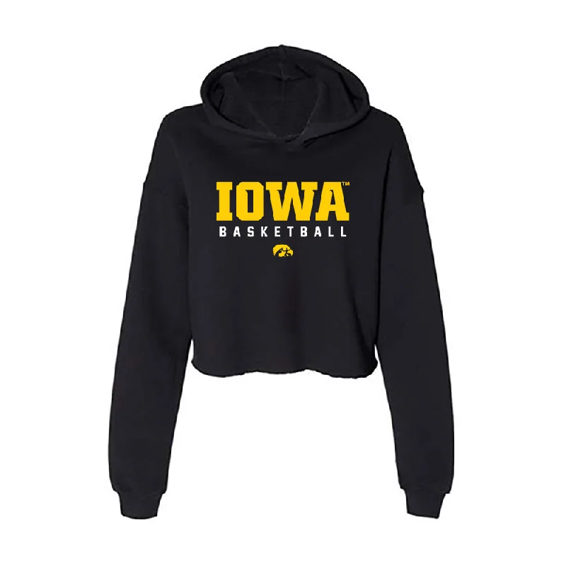 Iowa - NCAA Women's Basketball : Sydney Affolter - Women's Crop Fleece Hoodie Hoodie with Mock Neck Collared Structured Iowa - NCAA Women's Basketball : Sydney Affolter - Women's Crop Fleece Hoodie Hoodie with Mock Neck Collared Structured