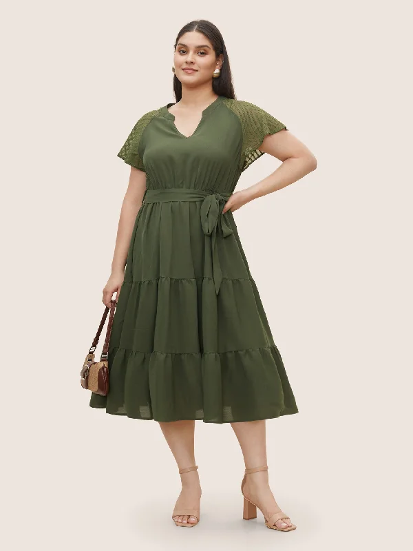 Texture Patchwork See Through Raglan Sleeve Dress Tunics Luxurious high-end
