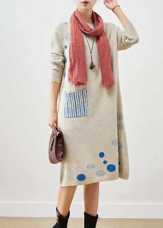 Modern Light Grey Print Knit Long Dress Fall Tunics Review highly