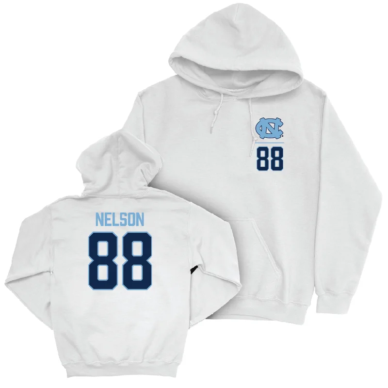 UNC Women's Lacrosse White Logo Hoodie - Betty Nelson Hoodie with Slit Hem Functional Movement UNC Women's Lacrosse White Logo Hoodie - Betty Nelson Hoodie with Slit Hem Functional Movement