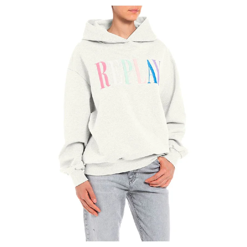 Replay W3704B Logo Hoodie Hoodie with Hem Embroidery Detailed Premium