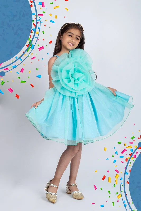 Pre-Order: Organza Dress embellished with organza flower-Sea Green Tunics Summer linen