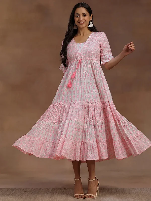 Pink Printed Cotton A-Line Dress Tunics Seasonal trendy