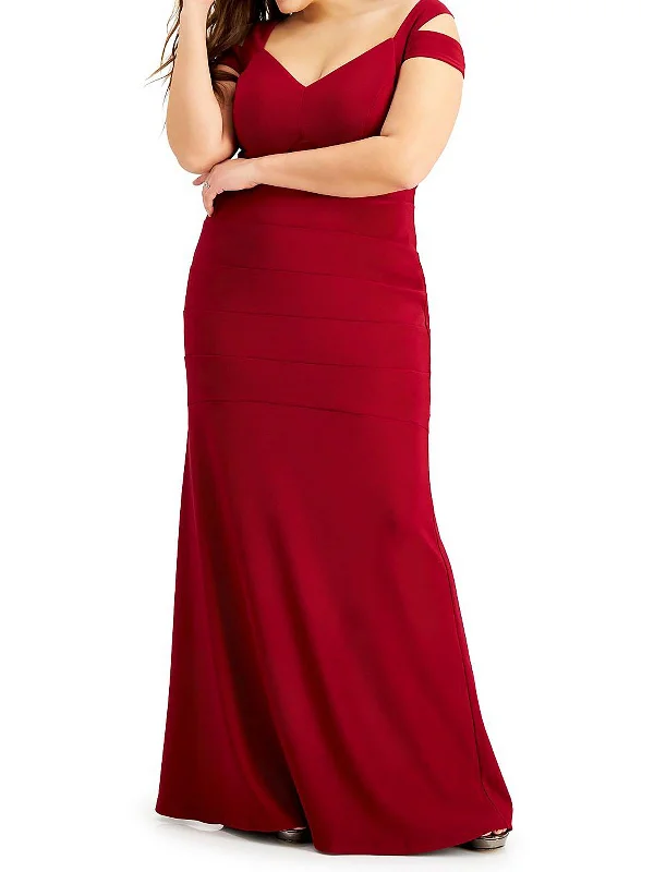 Plus Womens Mesh Inset Maxi Evening Dress Square Neckline Feminine