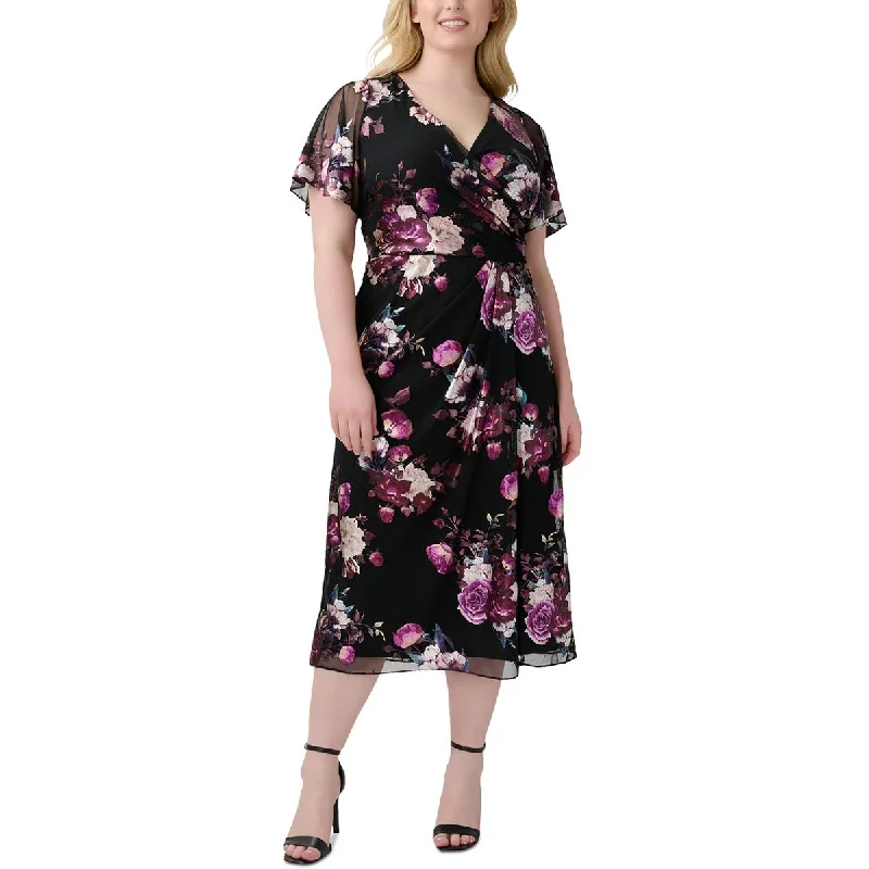 Adrianna Papell Womens Foiled Floral Cocktail And Party Dress Shift Classic Vintage