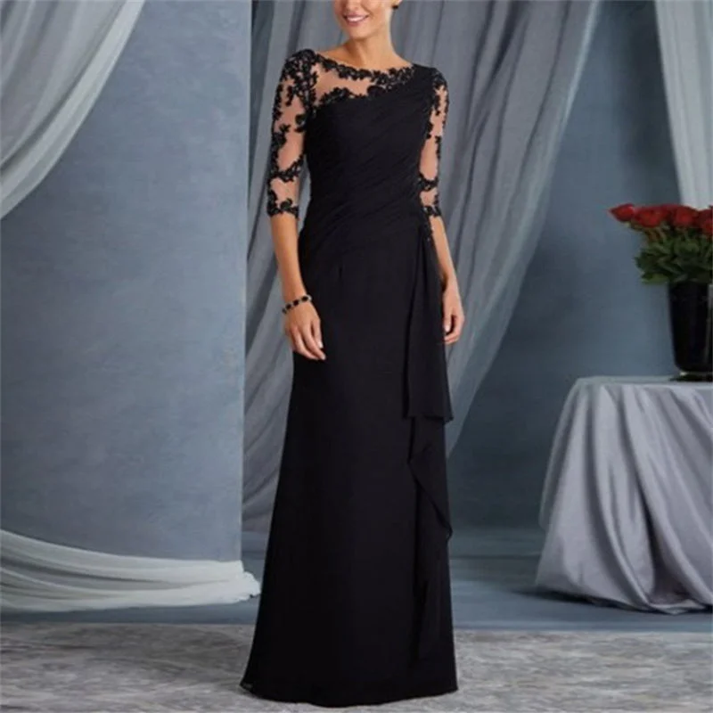 Lace patchwork 3/4 sleeves maxi dress | Spring summer party dress evening gowns Pleated Skirt Elegant Lace patchwork 3/4 sleeves maxi dress | Spring summer party dress evening gowns Pleated Skirt Elegant