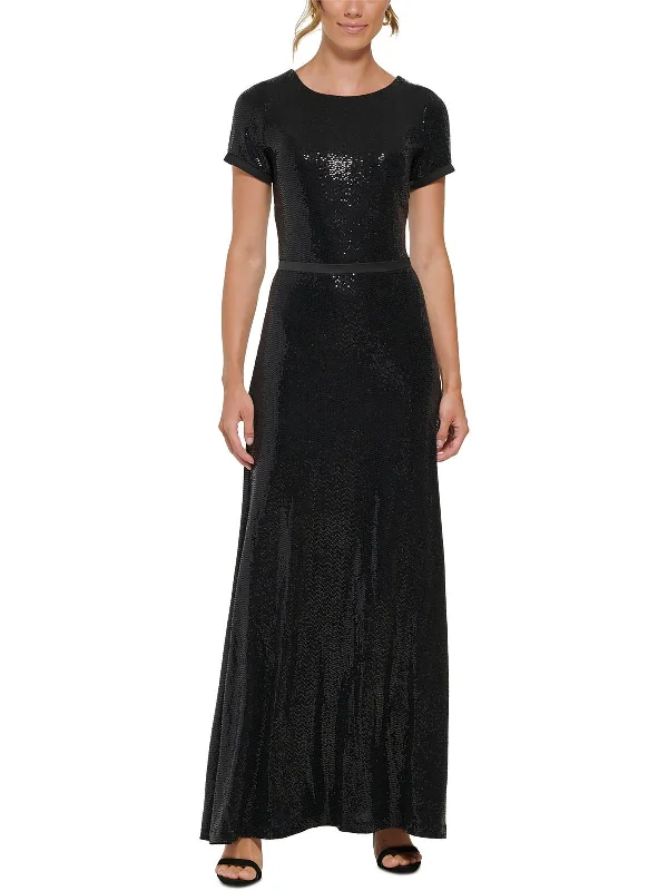 Womens Metallic Long Evening Dress Tunics Chic elegant