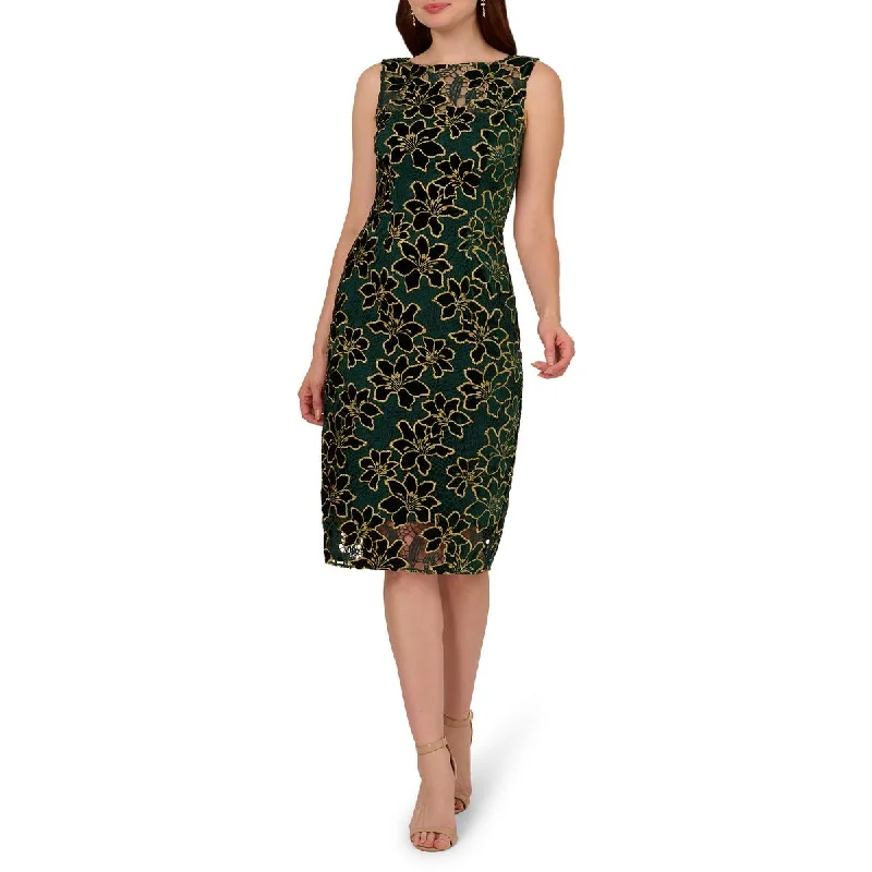 Adrianna Papell Womens Floral Metallic Cocktail And Party Dress A-Line Day Work