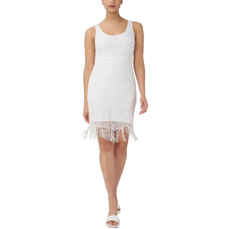 Adrianna Papell Womens Fringe Sequined Cocktail and Party Dress Boatneck Modish Everyday Adrianna Papell Womens Fringe Sequined Cocktail and Party Dress Boatneck Modish Everyday