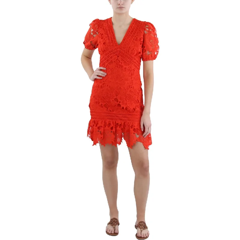 Beulah Womens Lace Mini Cocktail And Party Dress Cowl Neckline Elegant