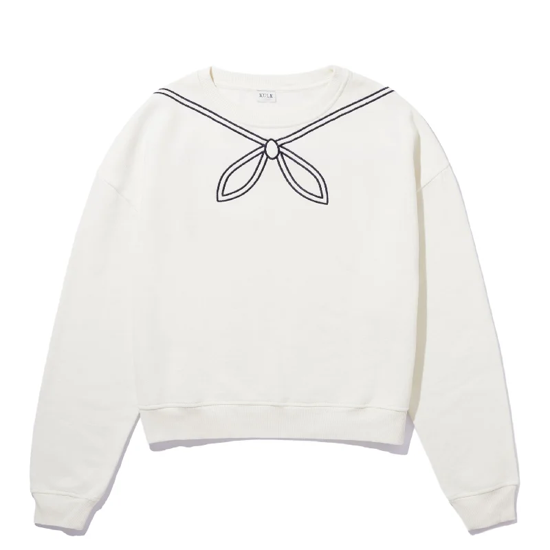 The Sailor Sweatshirt - Cream Hoodie with Hem Embroidery Detailed Premium