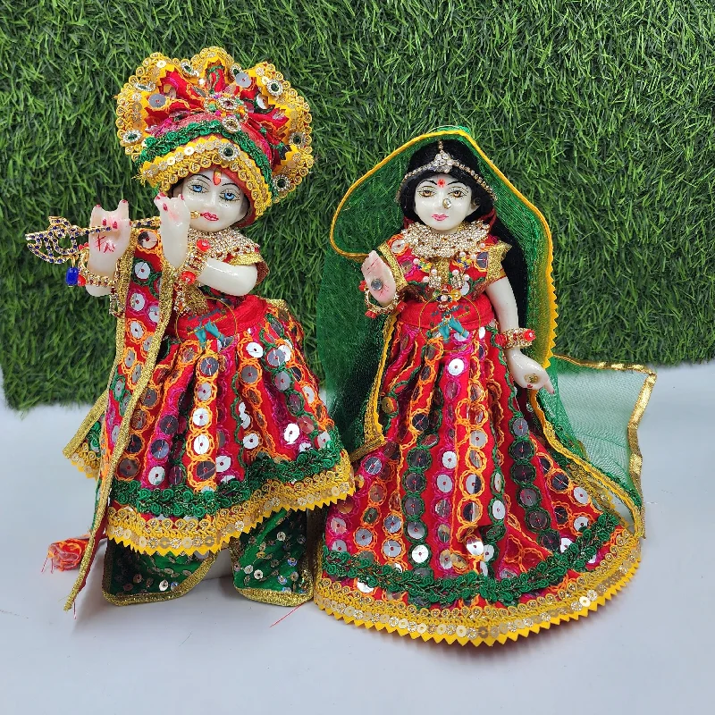 Red sequence dress for Radha Krishna Turtleneck Neckline Stylish