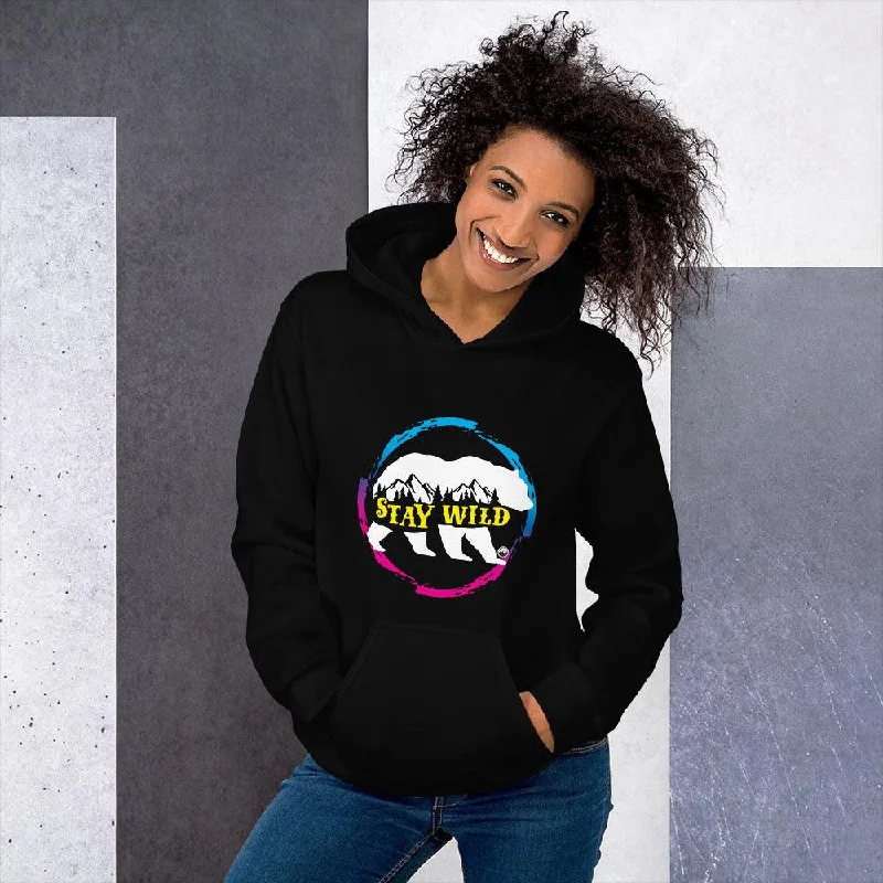 Stay Wild Gradient Pink and Blue Unisex Hoodie Hoodie with Raw Hem Edgy Unfinished