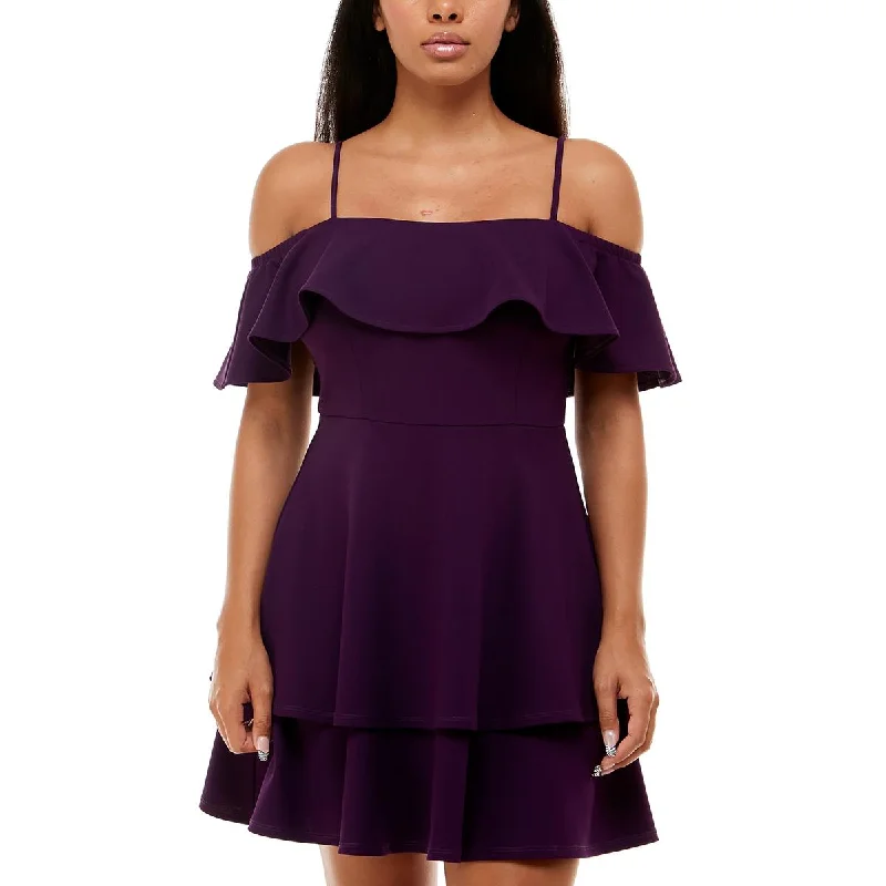 B. Darlin Womens Juniors Ruffled Off-The-Shoulder Cocktail and Party Dress Tunics Stylish modern B. Darlin Womens Juniors Ruffled Off-The-Shoulder Cocktail and Party Dress Tunics Stylish modern