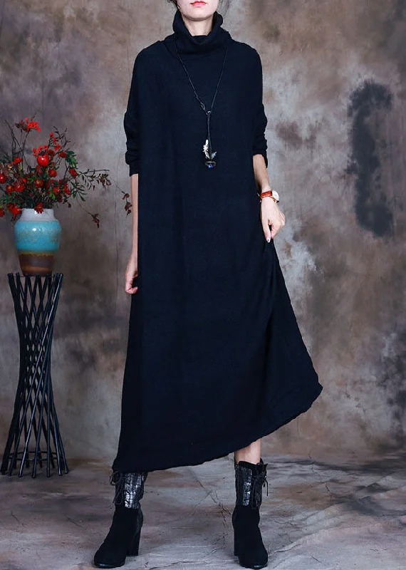 Elegant Black Knit warm Long Dresses Spring Tunics Ceremony elegant