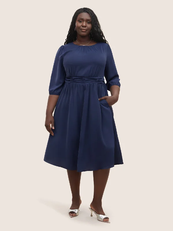 Solid Elastic Waist Ruched Dress Tunics Timeless classic
