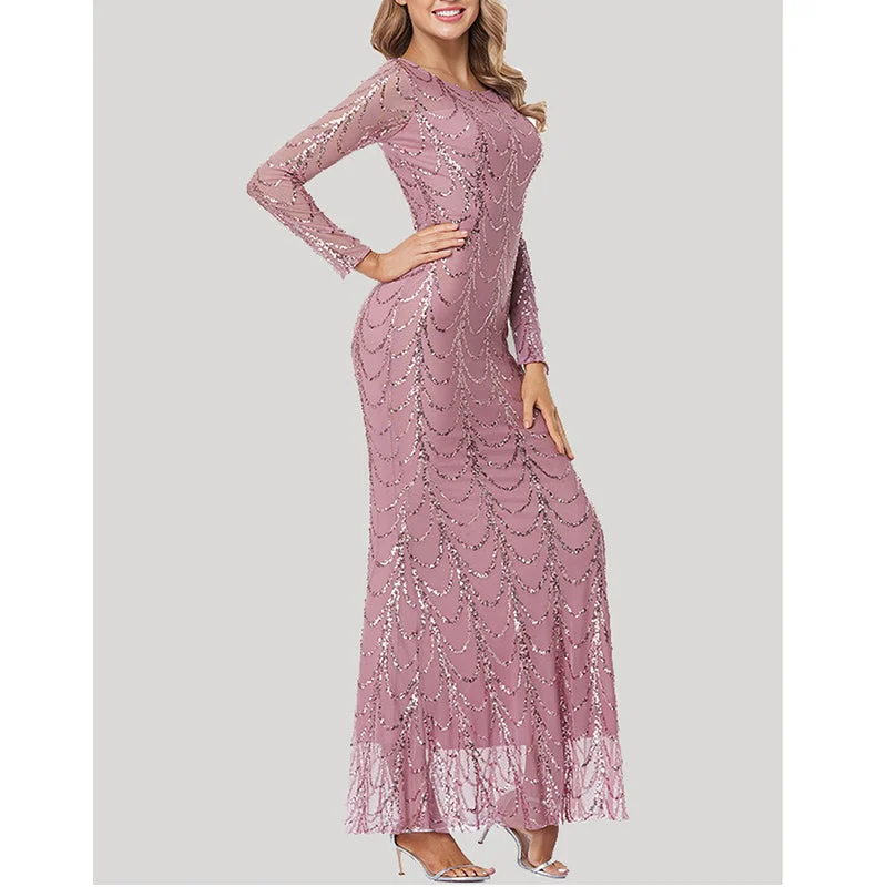 Lady's premium sequins long sleeves mermaid maxi dress | Elegant luxury banquet party dress evening gowns Off-the-shoulder Bohemian Festive Lady's premium sequins long sleeves mermaid maxi dress | Elegant luxury banquet party dress evening gowns Off-the-shoulder Bohemian Festive