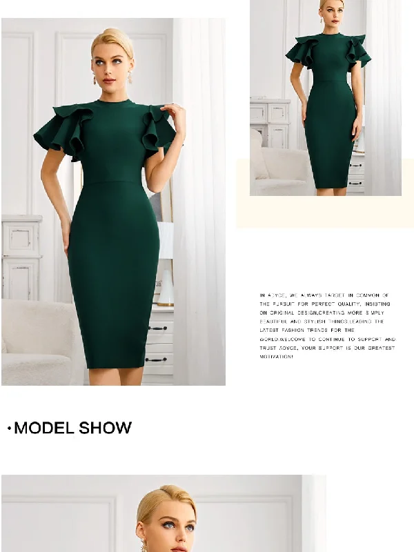 New Summer Green O Neck Midi Bandage Dress For Women Sexy Ruffles Short Sleeve Hot Celebrity Club Evening Party Dress Tunics Office stylish New Summer Green O Neck Midi Bandage Dress For Women Sexy Ruffles Short Sleeve Hot Celebrity Club Evening Party Dress Tunics Office stylish