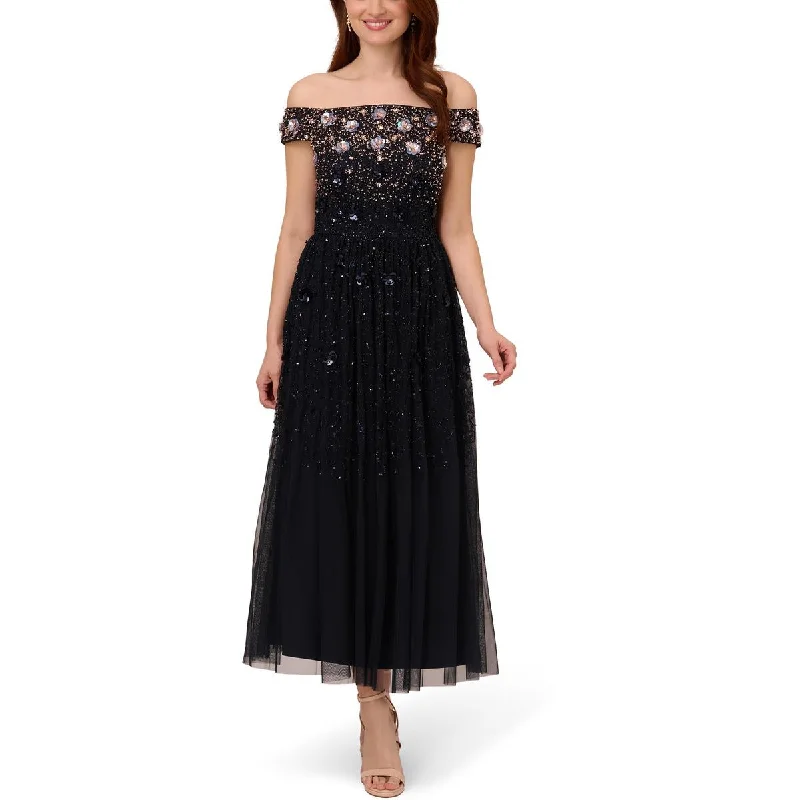 Adrianna Papell Womens Sequin Beaded Cocktail And Party Dress Tunics Formal black