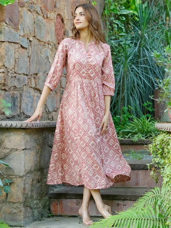 Peach Printed Silk A-Line Dress Tunics Modern contemporary