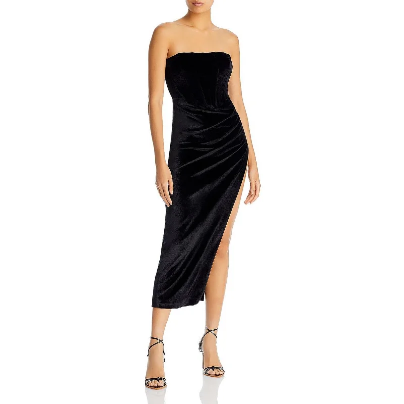 Bardot Womens Ruched Velour Cocktail and Party Dress Turtleneck Warm Winter