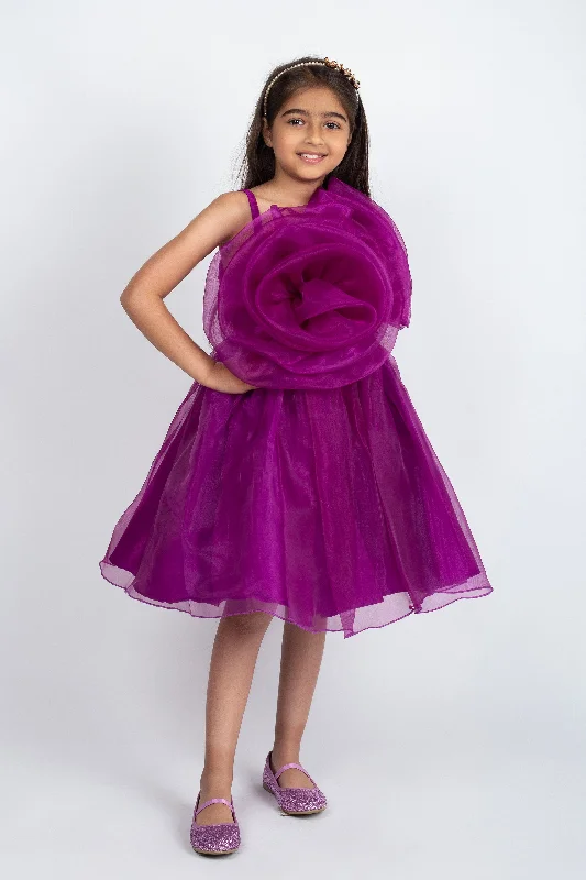 Organza Dress embellished with organza flower-Wine Tunics Modern contemporary