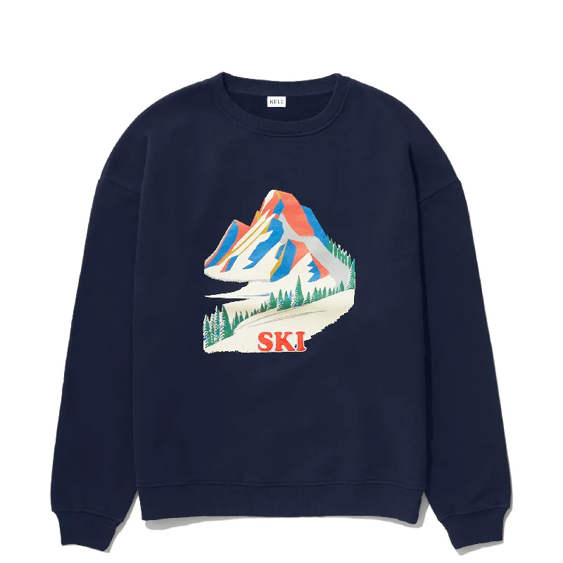 The Oversized Alps Sweatshirt - Navy Zip Hoodie Drawstring Kangaroo Pocket