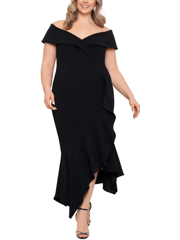 Plus Womens Ruffled Maxi Evening Dress Pencil Office Professional