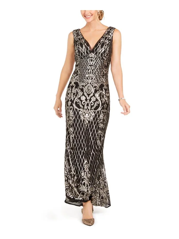 Womens Sequined Long Evening Dress Tunics Solid Classic