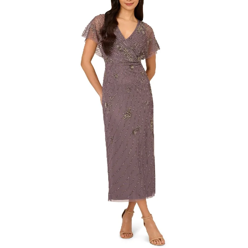 Adrianna Papell Womens Beaded V-Neck Cocktail And Party Dress Tunics Trendy modern