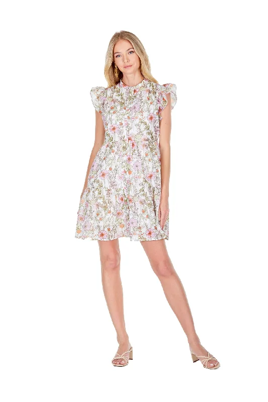 FLUTTER SLEEVE TIERED DRESS Tunics Silk luxurious