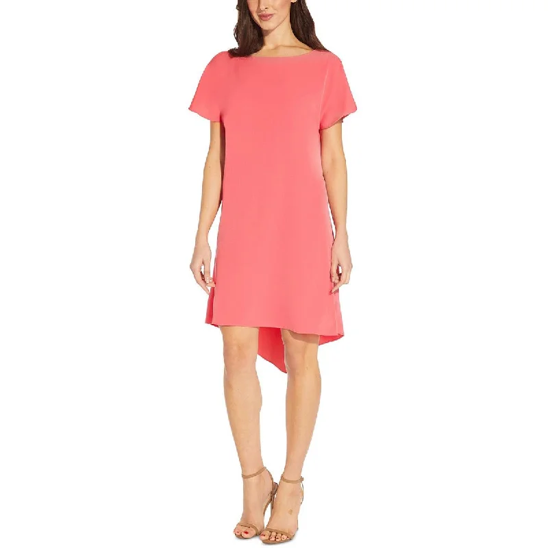 Adrianna Papell Womens Hi Low Midi Cocktail and Party Dress Boat Neckline Classic
