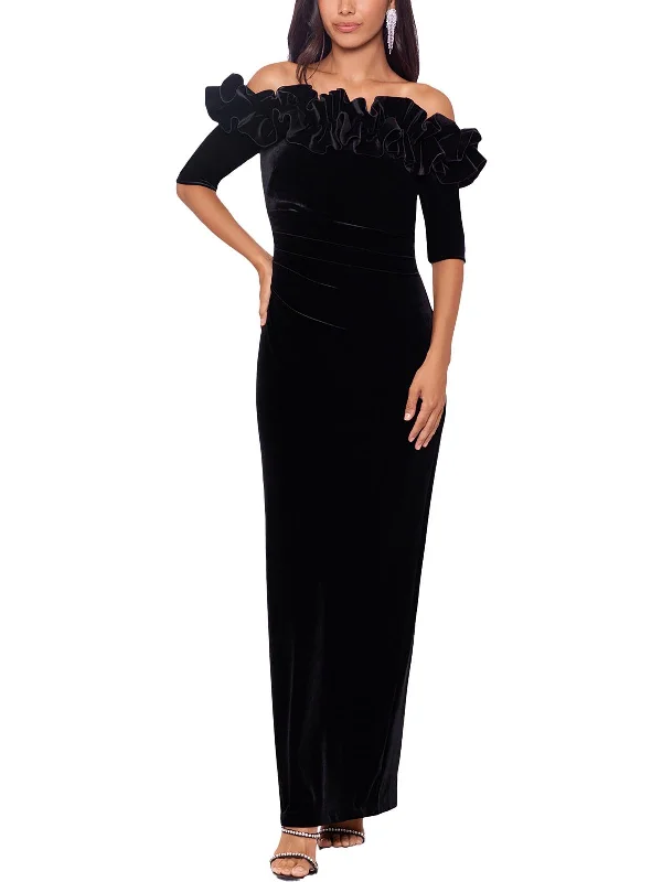 Womens Velvet Long Evening Dress Tunics stripes playful