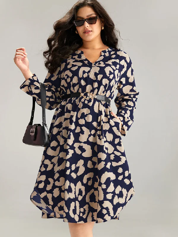 Geometric Pocket Elastic Waist Arc Hem Dress Tunics Stylish modern